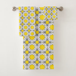 Yellow and green geometric pattern bath towel set