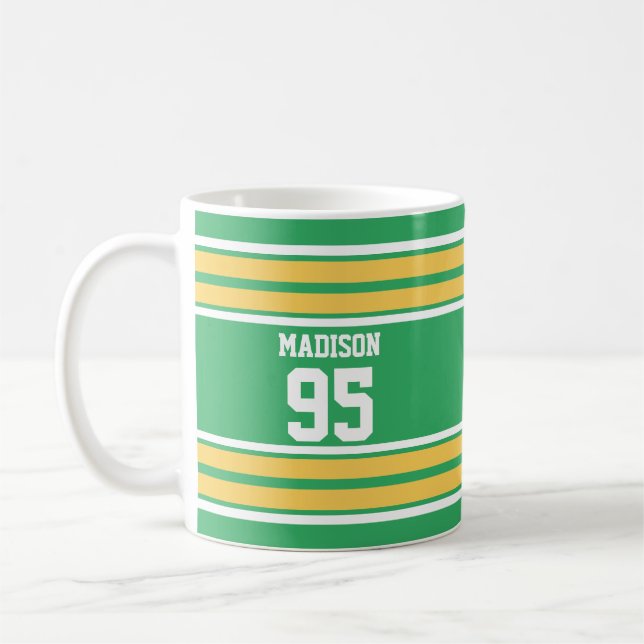 Yellow and Green Jersey Striped Custom Colours Coffee Mug (Left)
