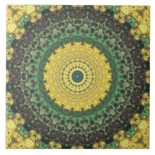 Yellow and Green Kaleidoscope Mandala Pattern Tile
