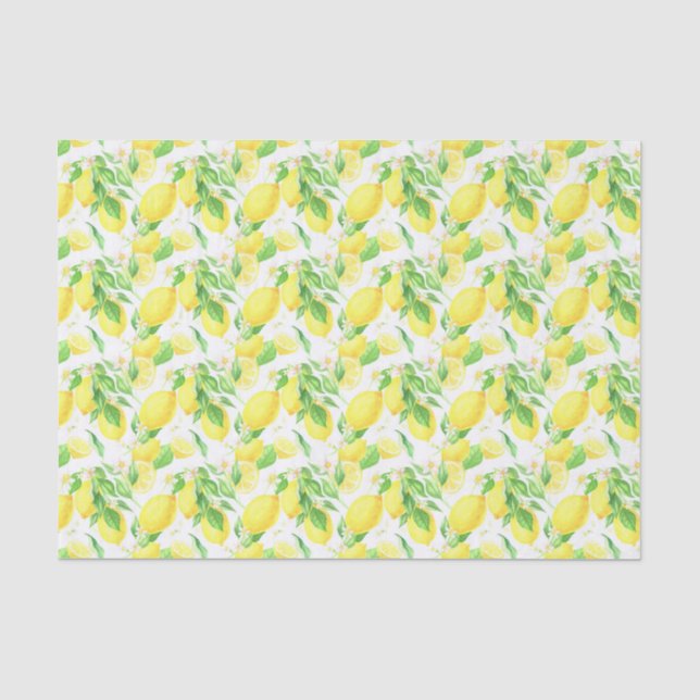 Yellow and Green Lemons Pattern Tissue Paper (Front)