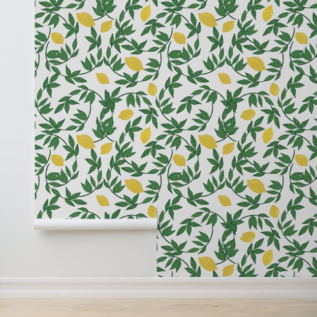 Yellow and Green Lemons Pattern Wallpaper (Application)