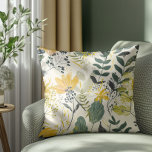 Yellow and Green Modern Botanical Pattern Throw Pillow<br><div class="desc">Bring a touch of retro charm to your space with this elegant floral design. The botanical pattern features vibrant yellows and deep greens, creating a timeless look that blends effortlessly with grand millennial décor. Its mix of natural elements and artistic flair gives off a fresh yet nostalgic vibe, perfect for...</div>