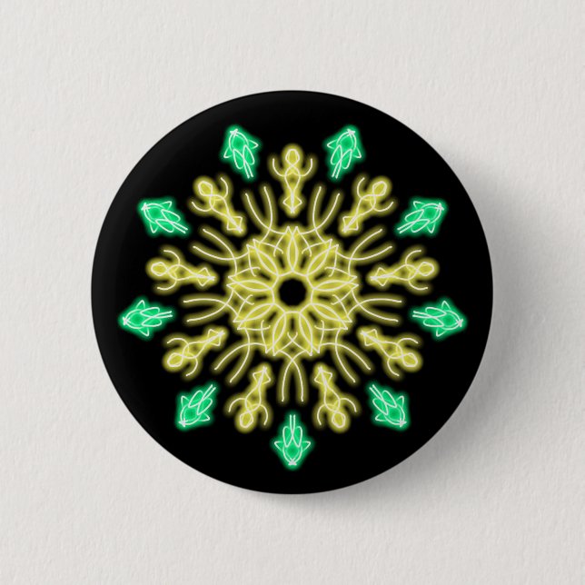 Yellow and green neon flower 2 inch round button (Front)