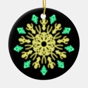 Yellow and green neon flower ceramic ornament