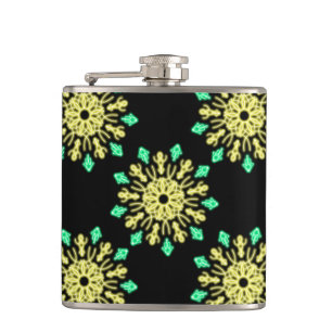 Yellow and green neon flower hip flask