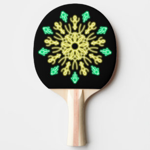Yellow and green neon flower ping pong paddle