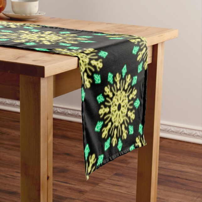 Yellow and green neon flower short table runner (In Situ)