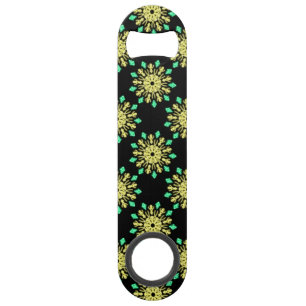 Yellow and green neon flower speed bottle opener