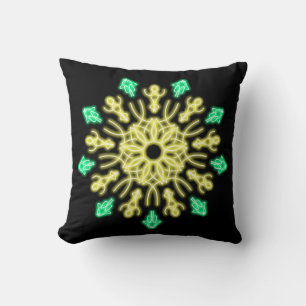 Yellow and green neon flower throw pillow