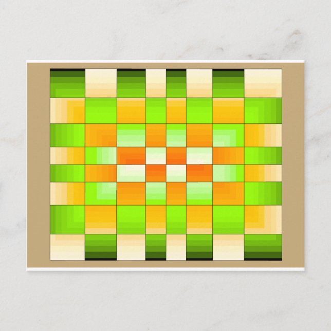 Yellow and Green Optical Illusion Chess Board Postcard (Front)