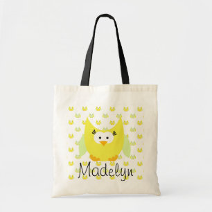 Yellow and Green Owls Personalized Tote Bag