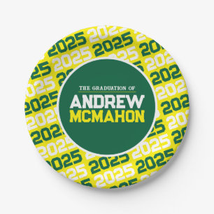 Yellow and Green Personalized Graduation Paper Plate