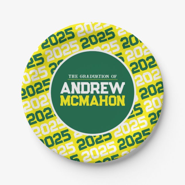 Yellow and Green Personalized Graduation Paper Plate (Front)