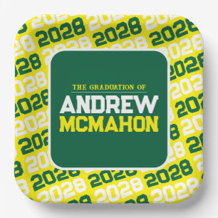 Yellow and Green Personalized Graduation Paper Plate