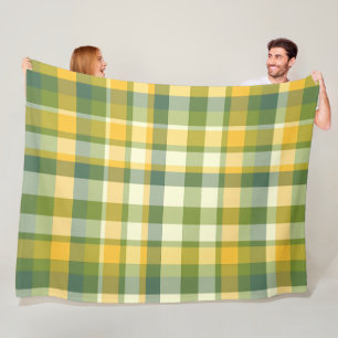 Yellow and Green Plaid Pattern Background Fleece Blanket