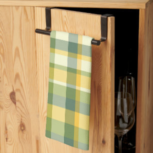 Yellow and Green Plaid Pattern Background Kitchen Towel