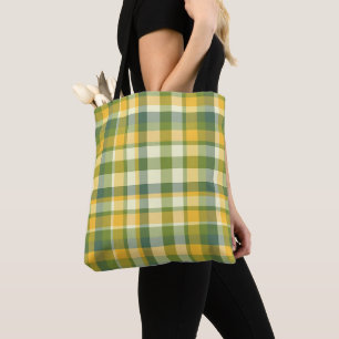 Yellow and Green Plaid Pattern Background Tote Bag