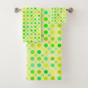 yellow and green polka dots bath towel set