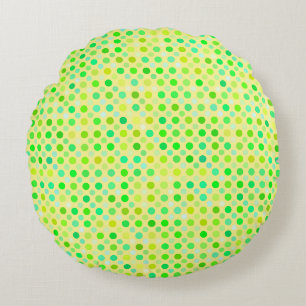 yellow and green polka dots round pillow