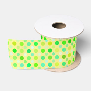 yellow and green polka dots  satin ribbon
