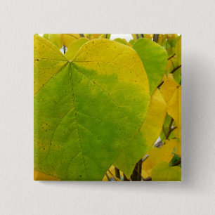 Yellow and Green Redbud Leaves 2 Inch Square Button