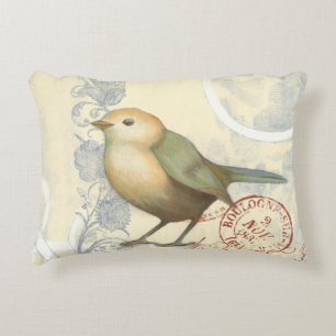 Yellow and Green Sparrow on Vintage Background Accent Pillow