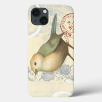 Yellow and Green Sparrow on Vintage Background
