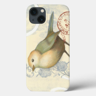 Yellow and Green Sparrow on Vintage Background iPhone 13 Case