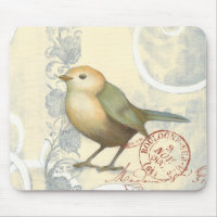 Yellow and Green Sparrow on Vintage Background