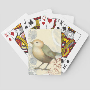 Yellow and Green Sparrow on Vintage Background Playing Cards
