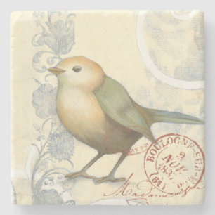 Yellow and Green Sparrow on Vintage Background Stone Coaster