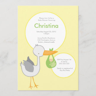 Yellow and Green Stork Baby Shower Invitation