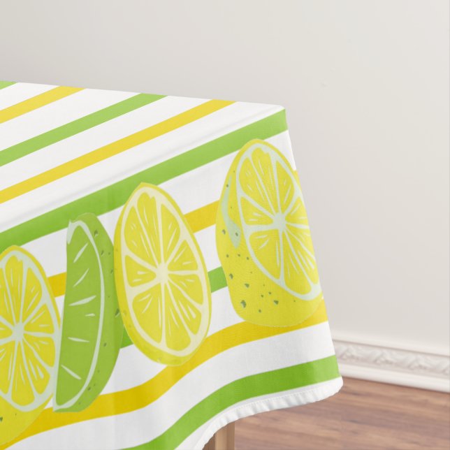 Yellow and Green Stripes Italian Lemon and Lime Tablecloth (In Situ)