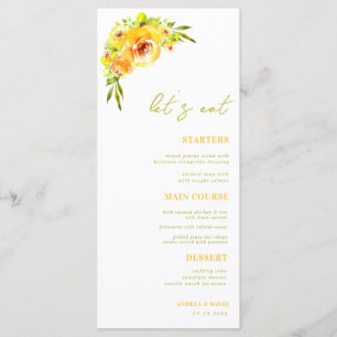 Yellow and Green Summer Floral Let's Eat Wedding Menu