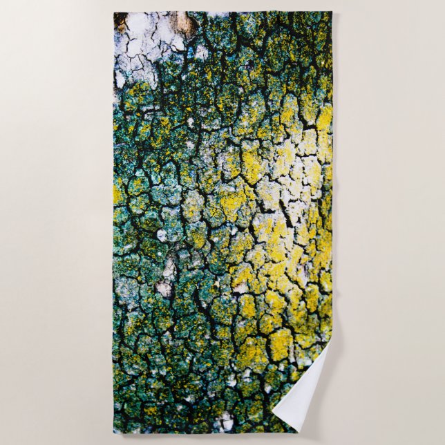 Yellow and Green Tree Bark Beach Towel (Front)
