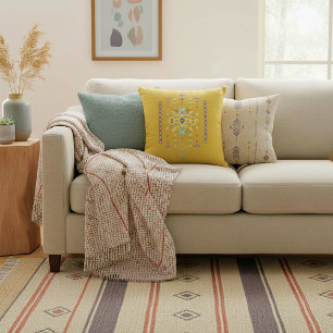 Yellow and green tribal design throw pillow