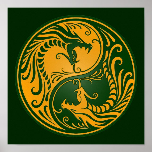 Yellow and Green Yin Yang Dragons Poster (Front)