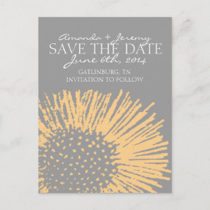 Yellow and Grey Abstract Floral Save the Date Announcement Postcard