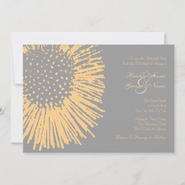 Yellow and Grey Abstract Floral Wedding Invitation (Front)