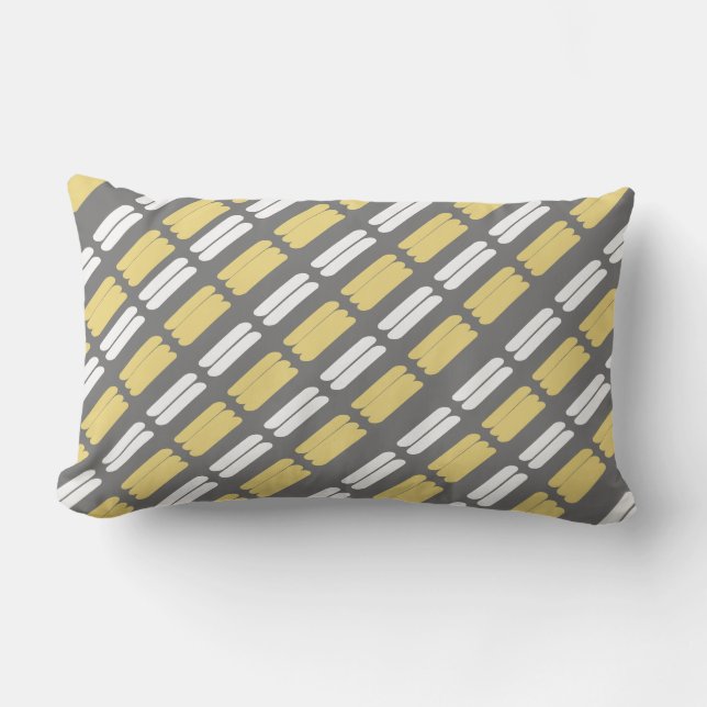 Yellow and Grey Abstract Geometric Pattern Lumbar Pillow (Front)