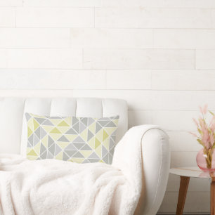 Yellow and Grey Abstract Triangle Pattern Lumbar Pillow