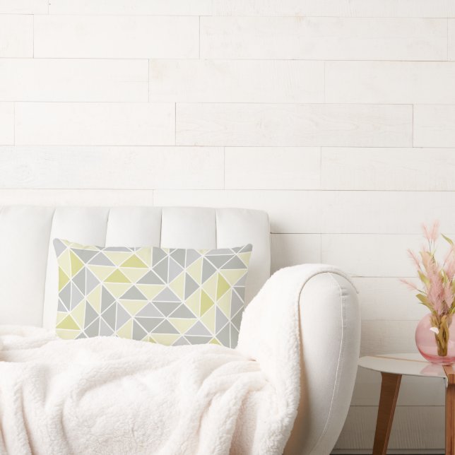 Yellow and Grey Abstract Triangle Pattern Lumbar Pillow (Couch)