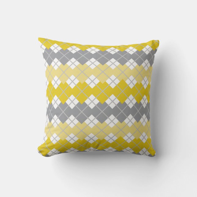 Yellow and Grey Argyle Pattern  Throw Pillow (Front)