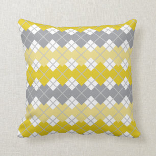 Yellow and Grey Argyle Pattern Throw Pillow