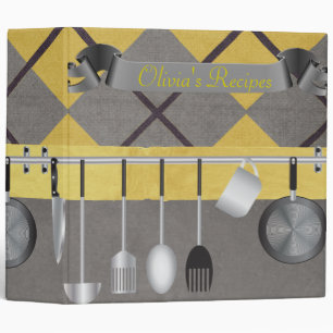 Yellow and Grey Argyle Recipe Binder