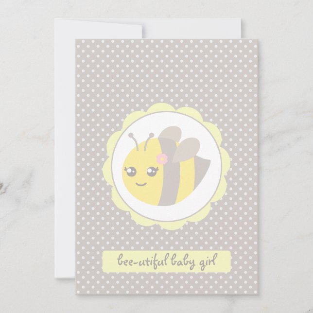 Yellow and Grey Baby Bee Invitation (Front)