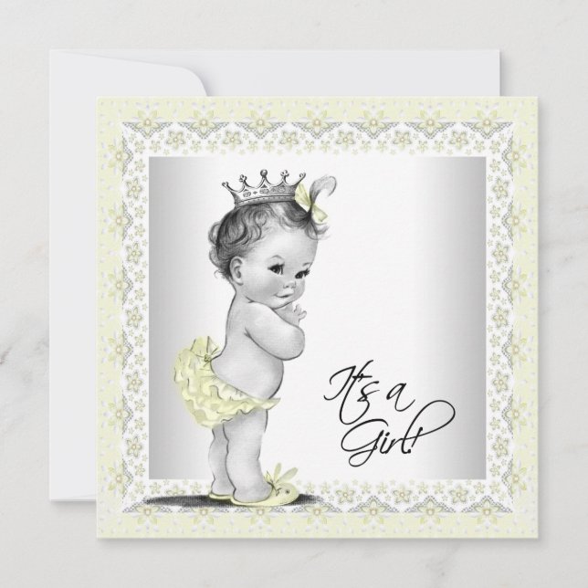 Yellow and Grey Baby Girl Shower Invitation (Front)