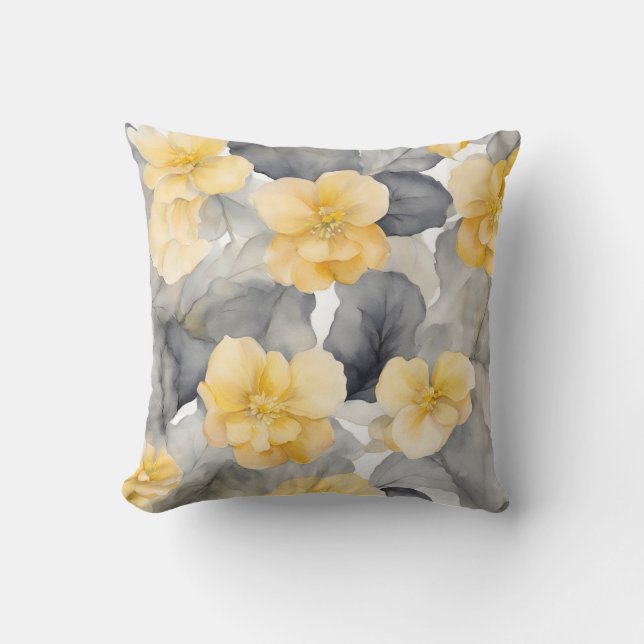 Yellow And Grey Begonia Flower Art Throw Pillow (Front)