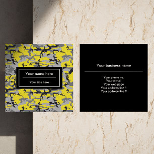 Yellow and Grey Camo, Camouflage, Military, Army Square Business Card