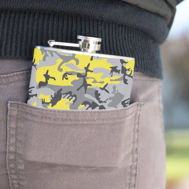 Yellow and Grey Camouflage, Military, Army Hip Flask (In Situ)